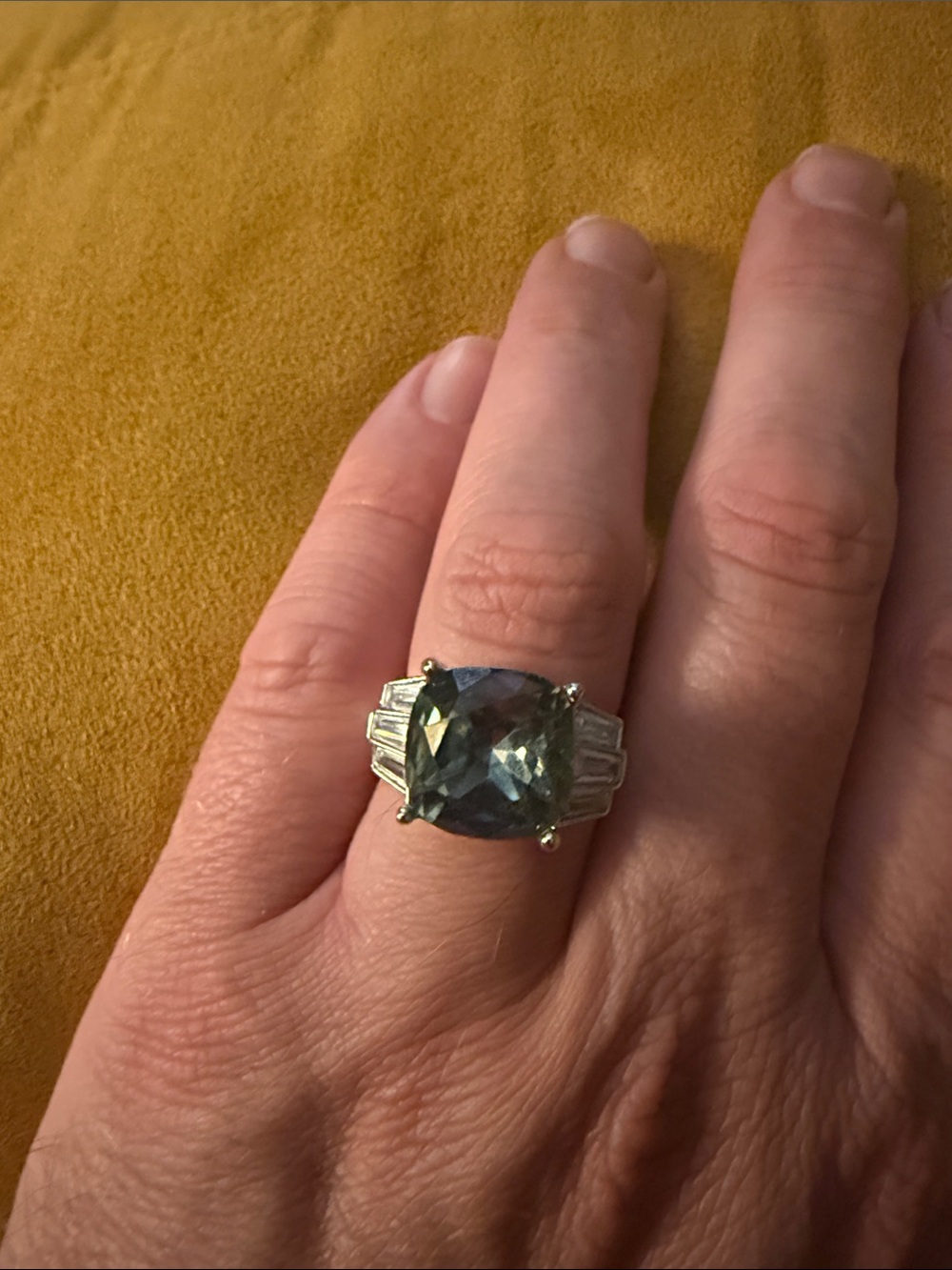 Blue Cushion-Cut Gemstone Statement Ring - Women Jewelry